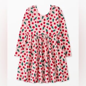 NWT Hanna‎ Andersson Holiday LS Skater Dress, Snowberries Pink, Size 110 (US 5)